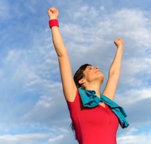 Fitness woman win and success